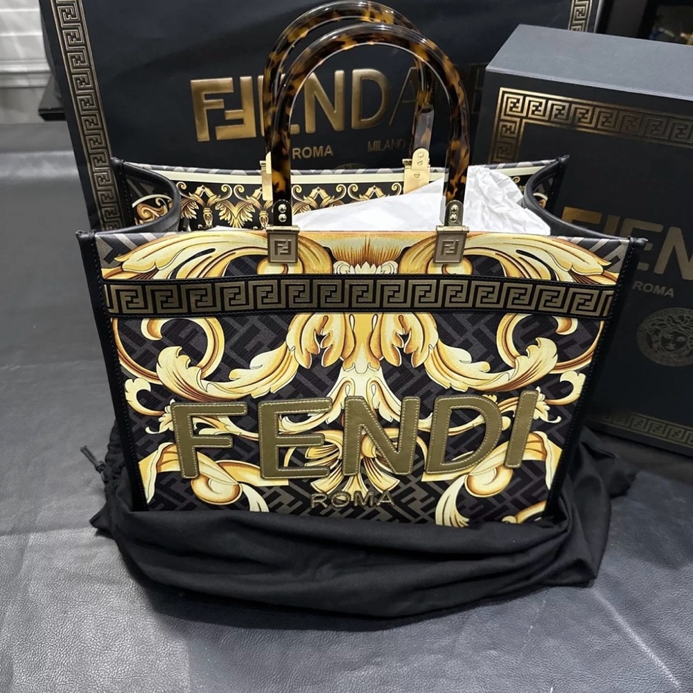 Fendi/Versace (Fendace) Black and Gold Sunshine Tote Bag